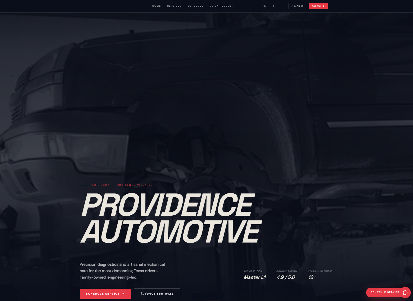 Providence Automotive website redesign concept homepage