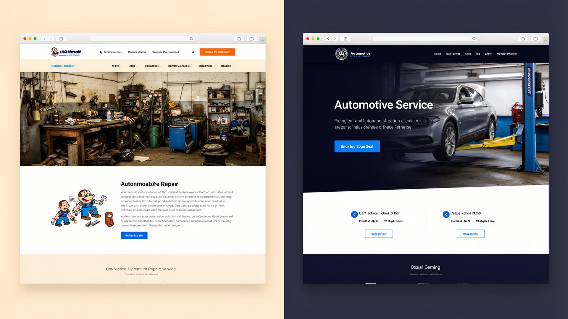 Before and after redesign of Providence Automotive website